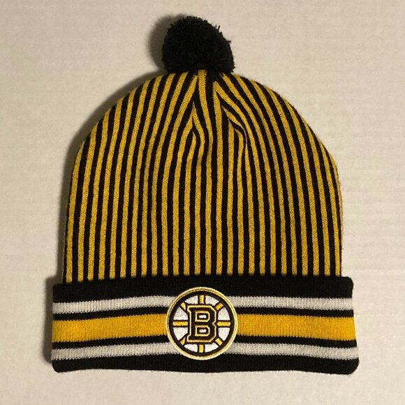 Boston Bruins NHL Striped Gold Black Knit Winter Hat OSFM - Picture 1 of 6